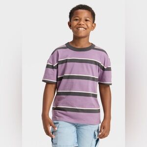 Boys Cat & Jack Medium Size 8 Purple Striped Short Sleeve Top Tee Shirt NEW